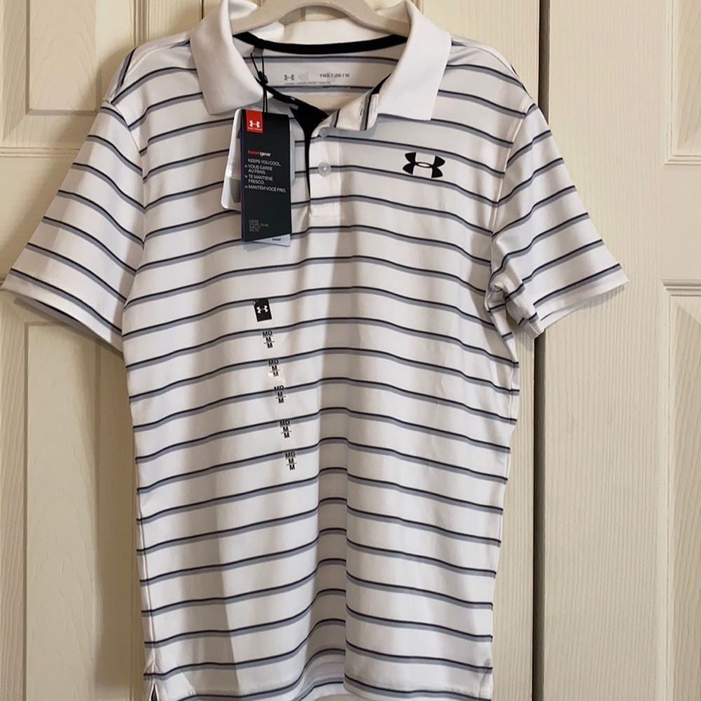 NWT Under Armour Boys Striped Polo Size Medium